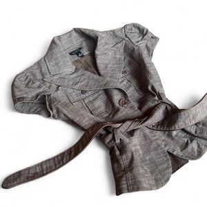 Vintage Brownish Grey Short-Sleeve Belted Blazer Blouse. Small.